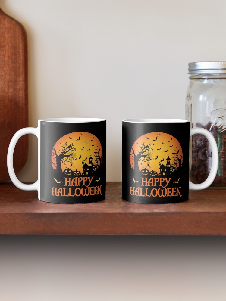 Alternate view of Haunted House Spider Cobweb Bat Crow Moonlit Gourd. Mug