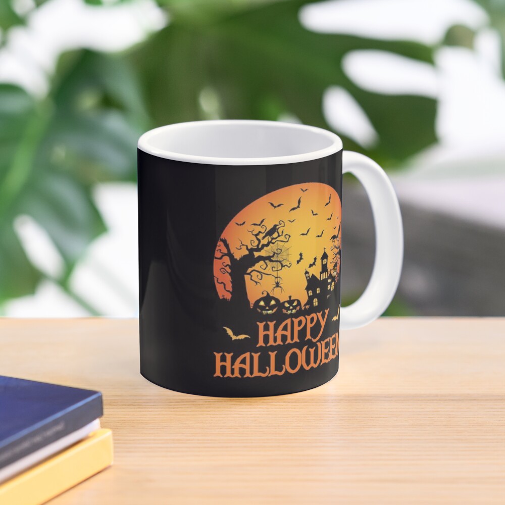 Haunted House Spider Cobweb Bat Crow Moonlit Gourd. Mug