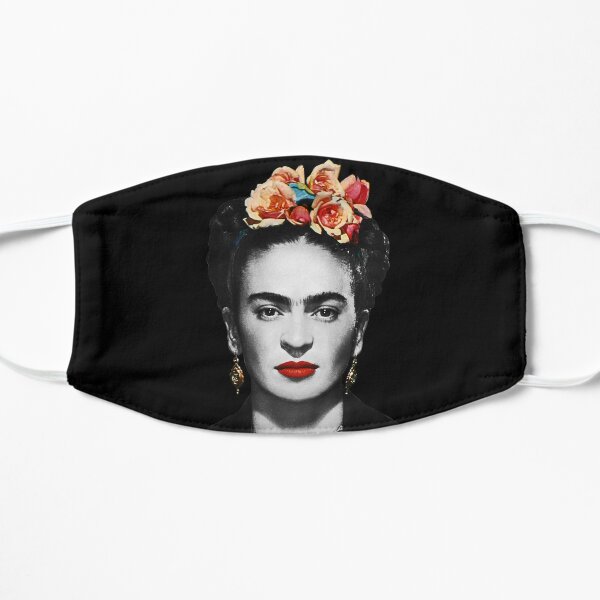 Frida Kahlo Portrait Black And White With Black Background Flat Mask
