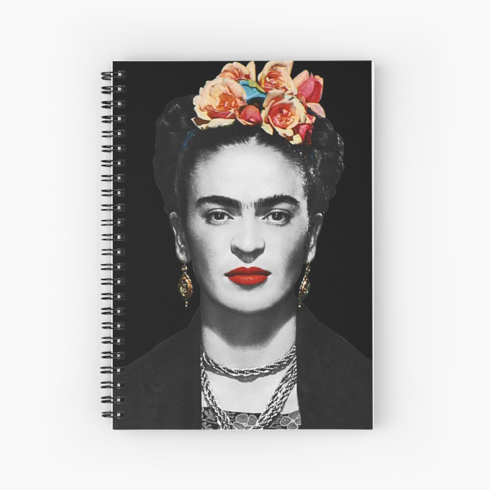 Frida Kahlo Portrait Black And White With Black Background Spiral Notebook