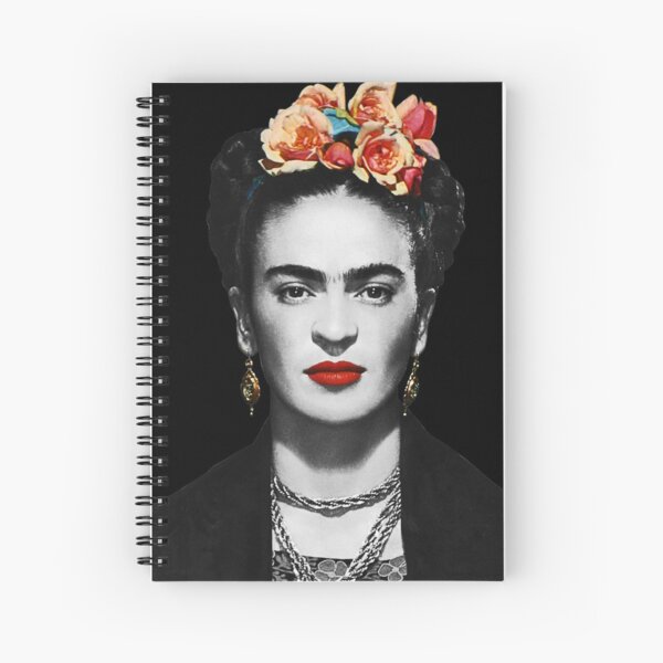 Frida Kahlo Portrait Black And White With Black Background Spiral Notebook