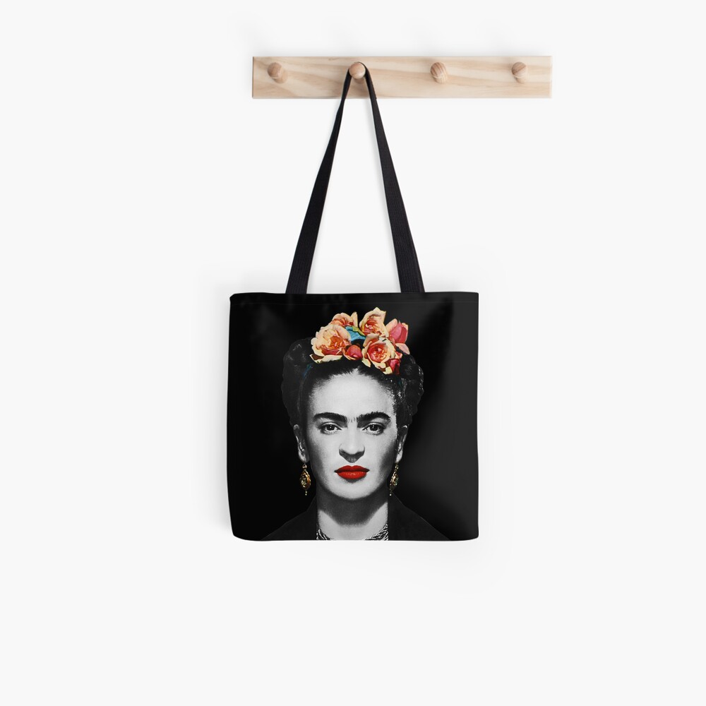 Frida Kahlo Portrait Black And White With Black Background Tote Bag