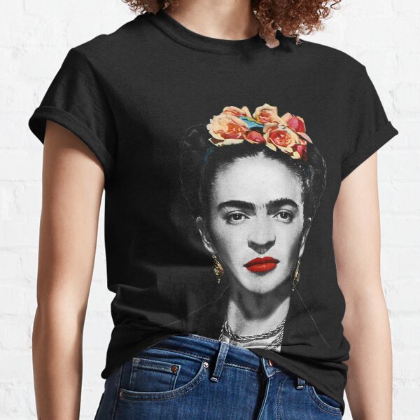 Frida Kahlo Portrait Black And White With Black Background Classic T-Shirt