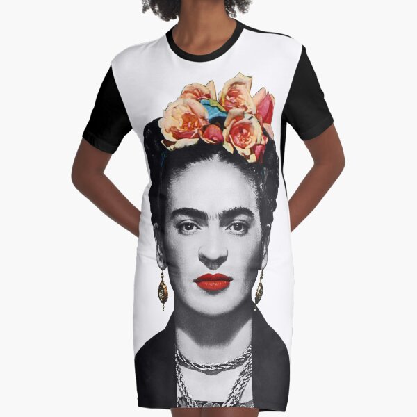 Frida Kahlo Portrait Black And White Graphic T-Shirt Dress