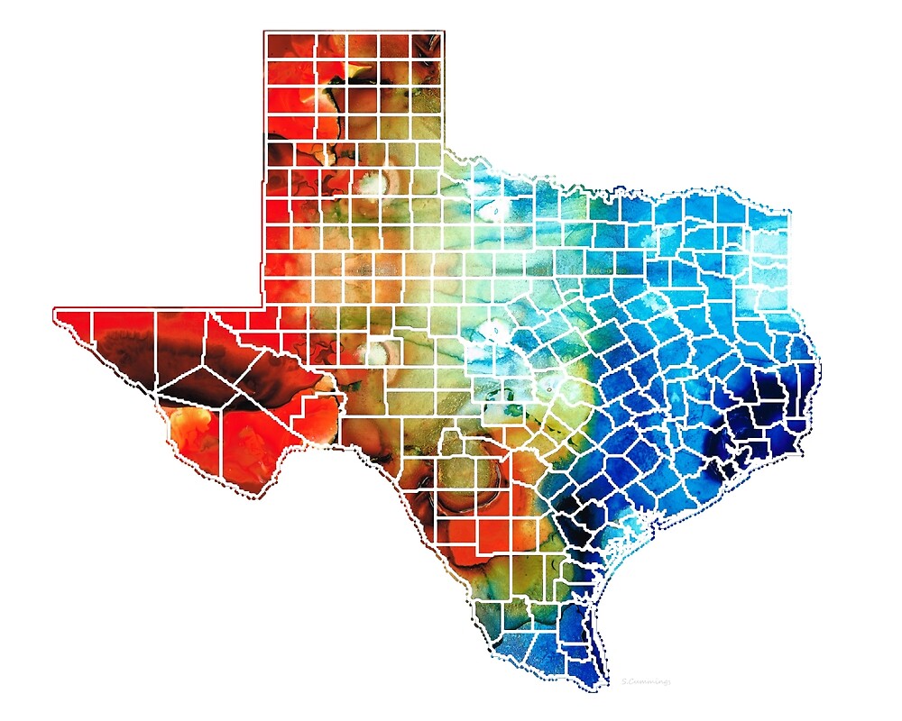 "Texas Map - Counties By Sharon Cummings" by Sharon Cummings | Redbubble