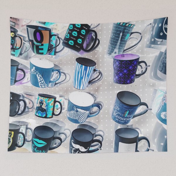 Item preview, colorful mugs hanging on the white wall designed and sold by Mrvell.