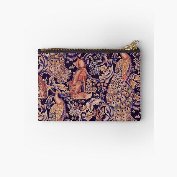 Item preview, FOREST ANIMALS ,PEACOCKS, FOX AND HARE IN PINK BLUE LEAVES FLORAL PATTERN designed and sold by BulganLumini.