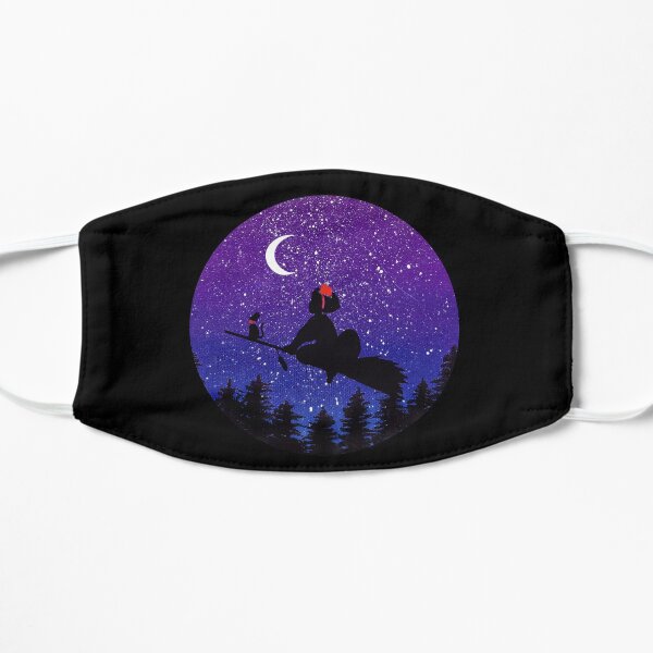Kiki's delivery service witch flying on broomstick moon starry night Kiki and Jiji cat Mask