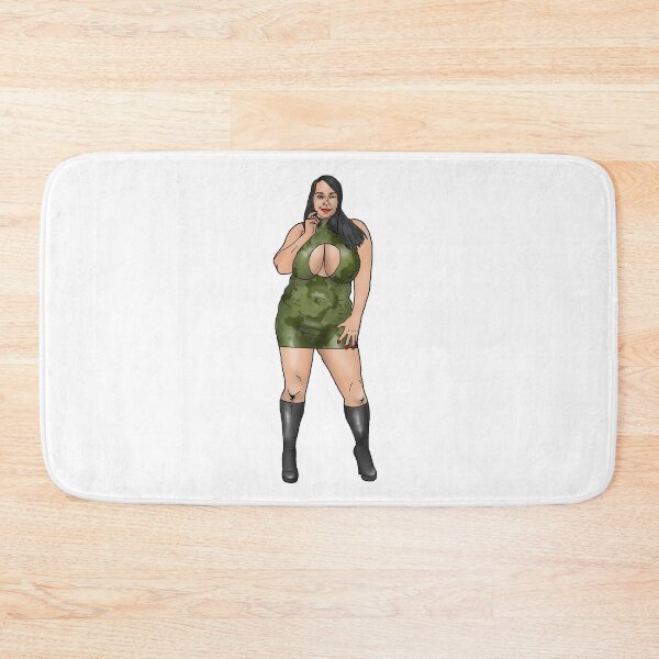 Item preview, BBW Pin-Up in a latex camouflage dress designed and sold by PinUpsandPulp.