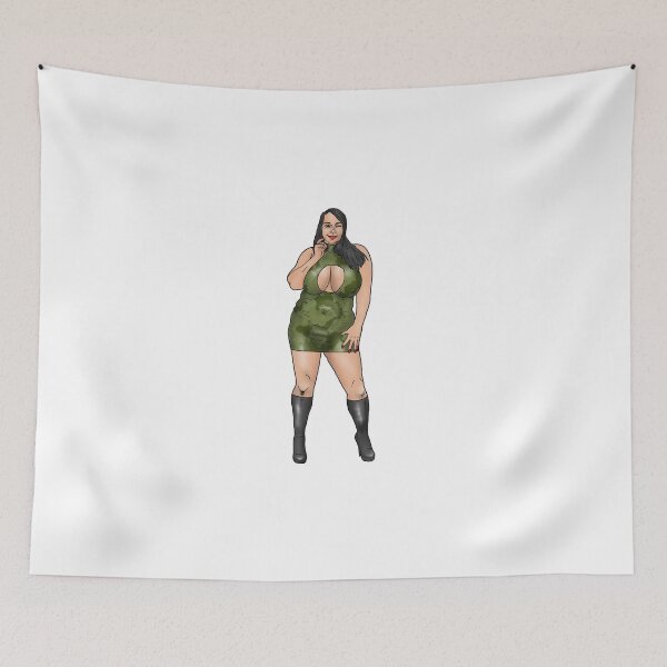 Item preview, BBW Pin-Up in a latex camouflage dress designed and sold by PinUpsandPulp.