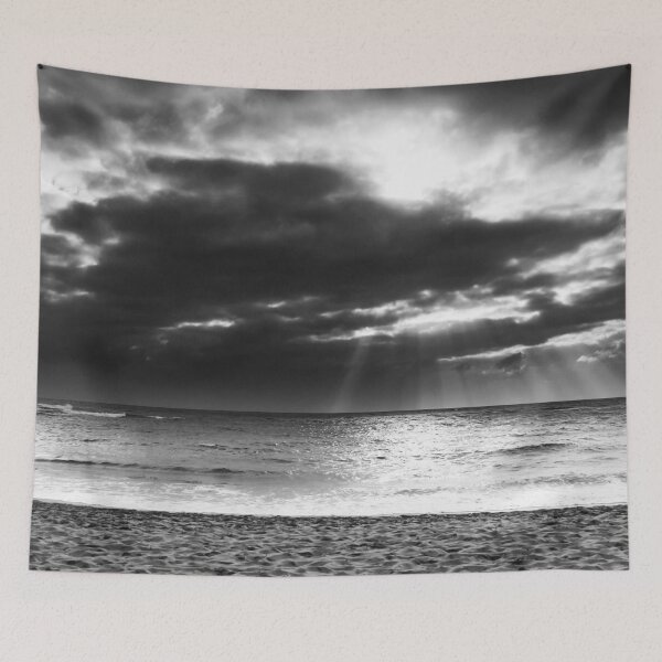Item preview, sandy beach with cloudy sky in black and white designed and sold by Mrvell.
