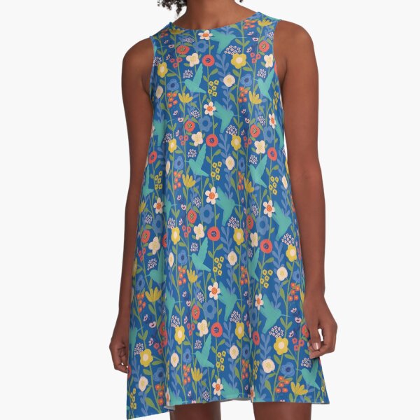 Hummingbird Garden A-Line Dress