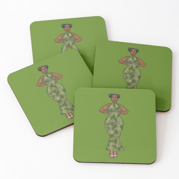 Item preview, curvy pin-up in latex camouflage dress designed and sold by PinUpsandPulp.