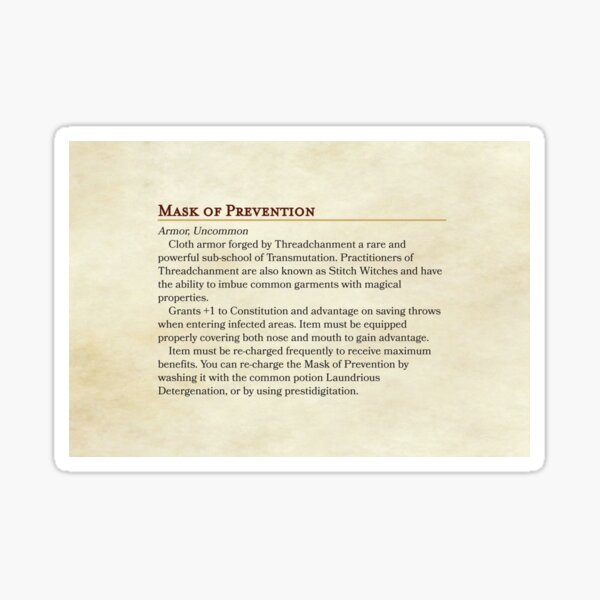 Mask of Prevention - DND Face Mask Sticker
