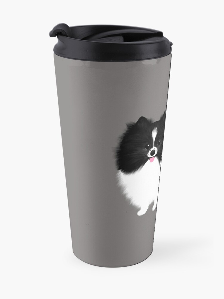 Alternate view of Black and White Parti Pomeranian | Cute Black and White Fluffy Dog Travel Coffee Mug