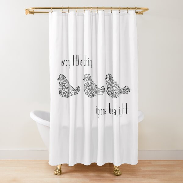 Three Little Birds : Black on White Shower Curtain