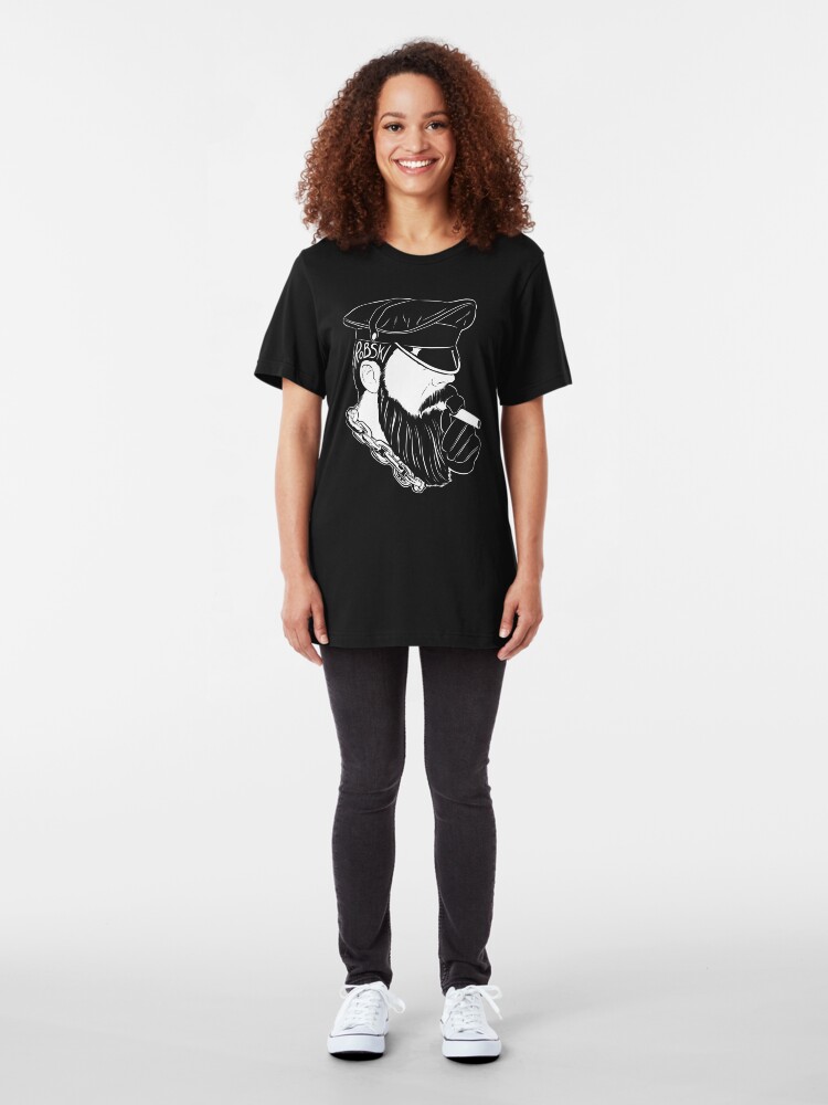 Alternate view of Smoking leather Daddy Dom white lines Slim Fit T-Shirt