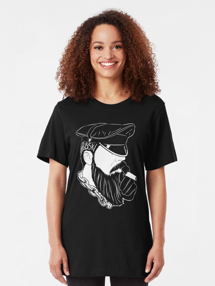 Alternate view of Smoking leather Daddy Dom white lines Slim Fit T-Shirt
