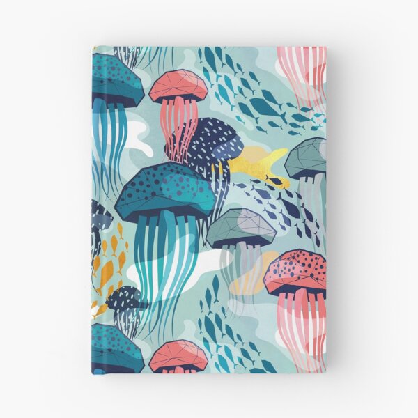 Item preview, Bioluminescence geometric jellyfish // aqua background coral teal and green geo sea jellies designed and sold by SelmaCardoso.
