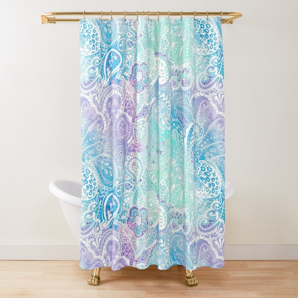 Boho Paisley in White Shower Curtain