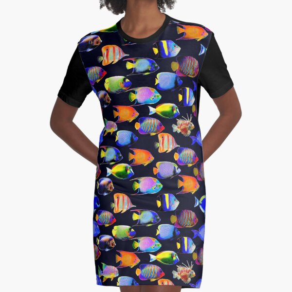 Fluorescent Fish Graphic T-Shirt Dress