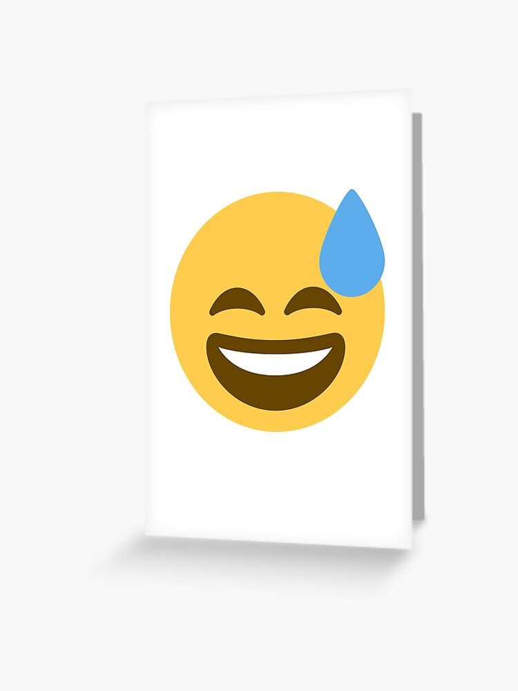 Carte De Vœux Visage Souriant Avec Bouche Ouverte Et Emoji De Sueur Froide Par Winkham Redbubble