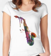 Saxophon Tailliertes Rundhals-Shirt