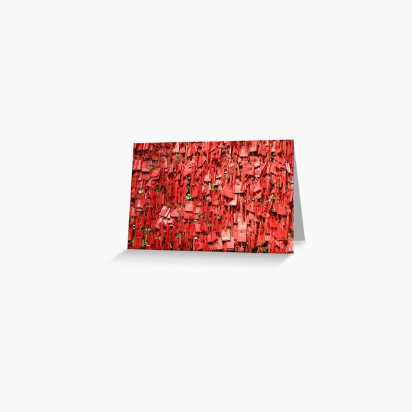 Lots of little prayer tags on a fence Greeting Card
