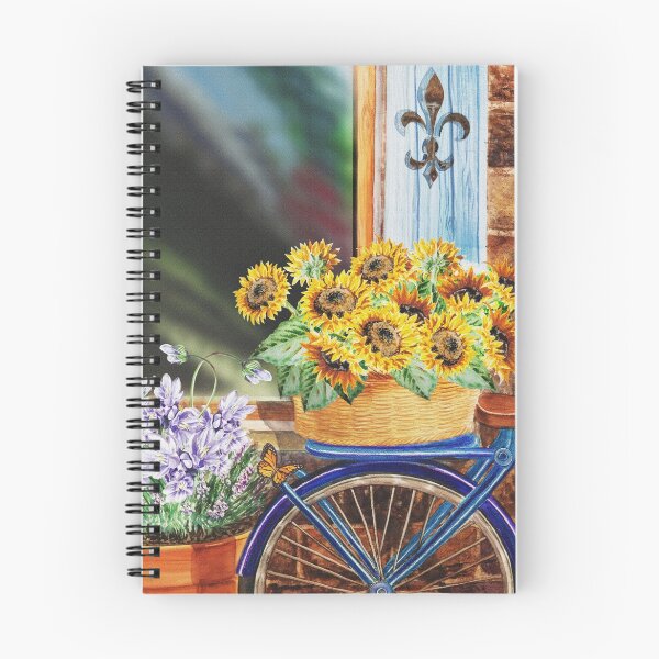 Artikelvorschau, Fahrrad mit Korb und Sonnenblumen entworfen und verkauft von Irina Sztukowski.