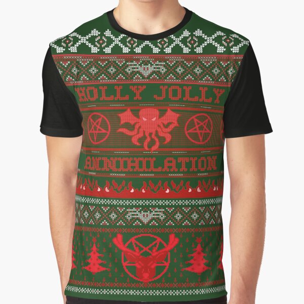Have a holly jolly Christmas annihilation with Cthulhu and his red fanged reindeer. Graphic T-Shirt