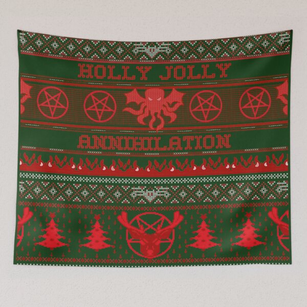 Aperçu de l'œuvre Avoir une joyeuse annihilation de Noël avec Cthulhu et son renne aux crocs rouges. créée et vendue par PrintPit.