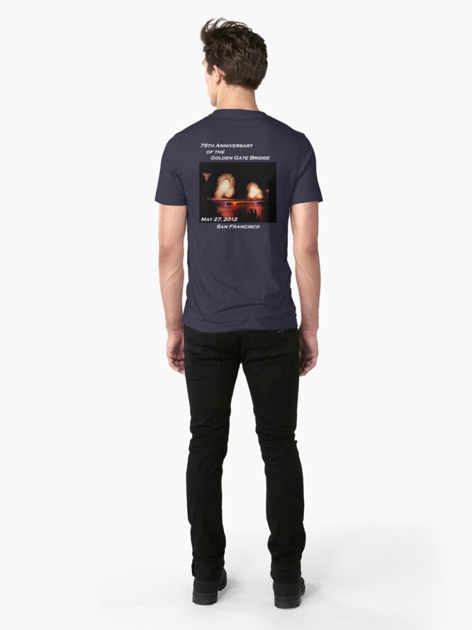 Alternate view of Fireworks - 75th Anniversary of the Golden Gate Bridge Slim Fit T-Shirt