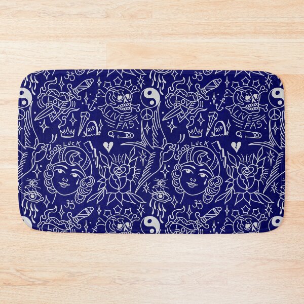 Item preview, Traditional Tattoo flash blue pattern girl, dagger, skull, rose designed and sold by SuburbanStoic.