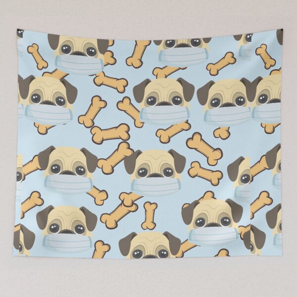 Item preview, Cute Pugs Wearing Masks Pattern With Bones Graphic illustrations   designed and sold by MerchSpot.