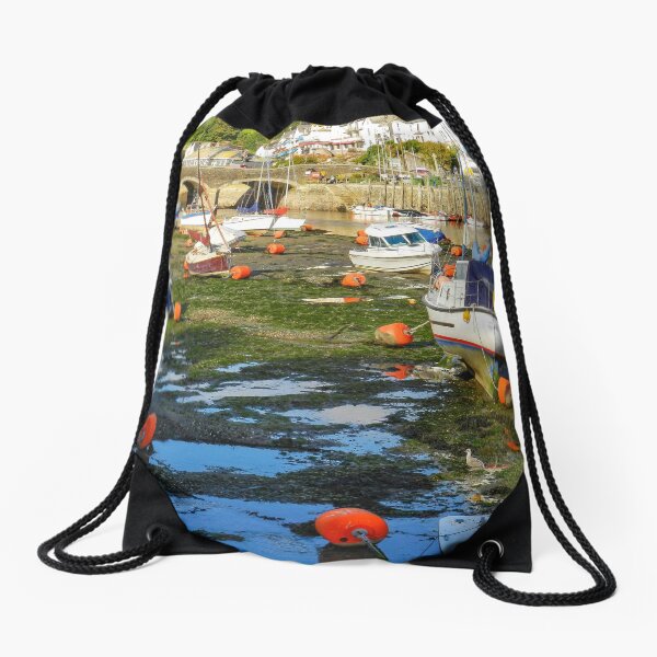 Looe, Cornwall at low tide Drawstring Bag