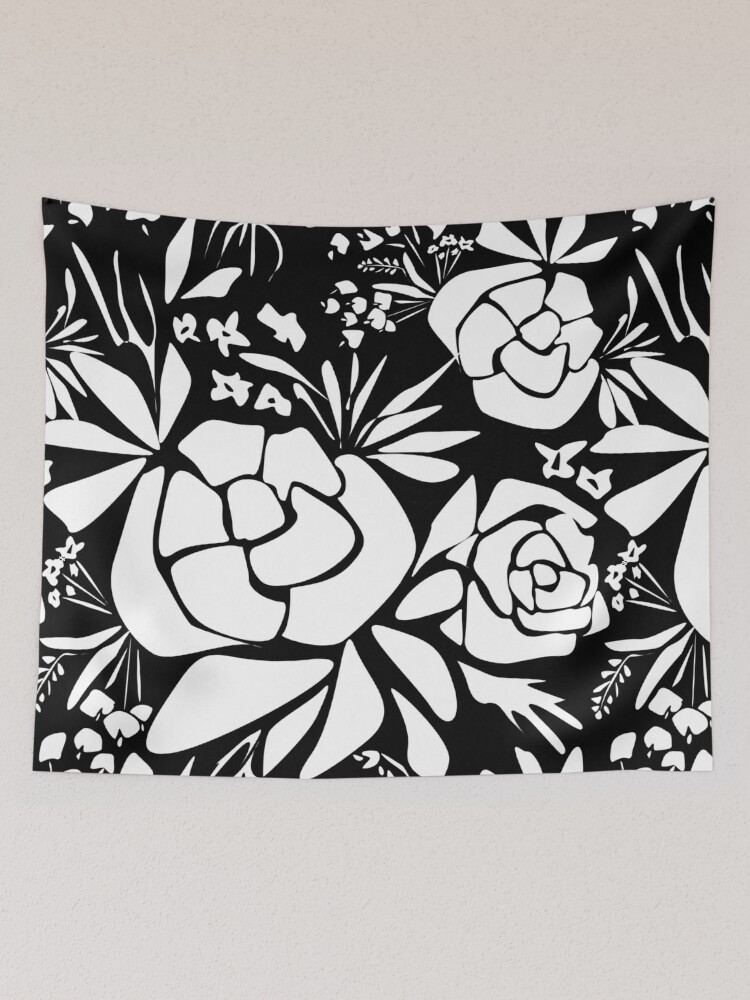 Black and white online flower tapestry