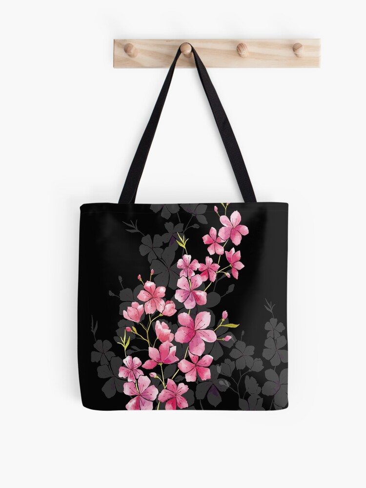 Cherry Blossoms on Black Tote Bag for Sale by aprincessinsp