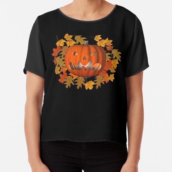 Mean Jack O Lantern Leaves Halloween Chiffon Top