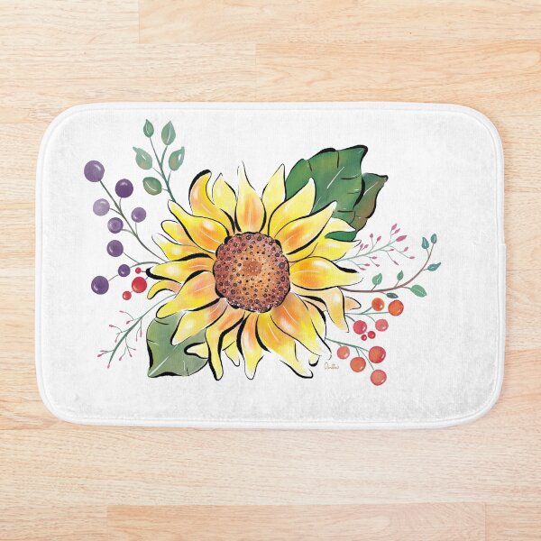 Sunflowers watercolours by Annalisa Amato Bath Mat