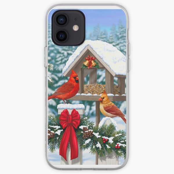 Cardinal Birds and Christmas Bird Feeder iPhone Soft Case