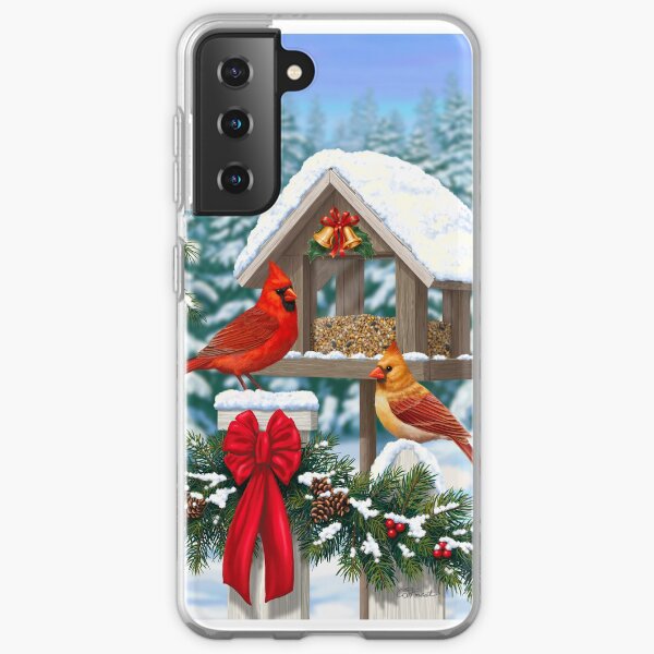 Cardinal Birds and Christmas Bird Feeder Samsung Galaxy Soft Case
