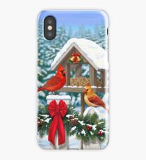 Cardinal Birds and Christmas Bird Feeder iPhone Case