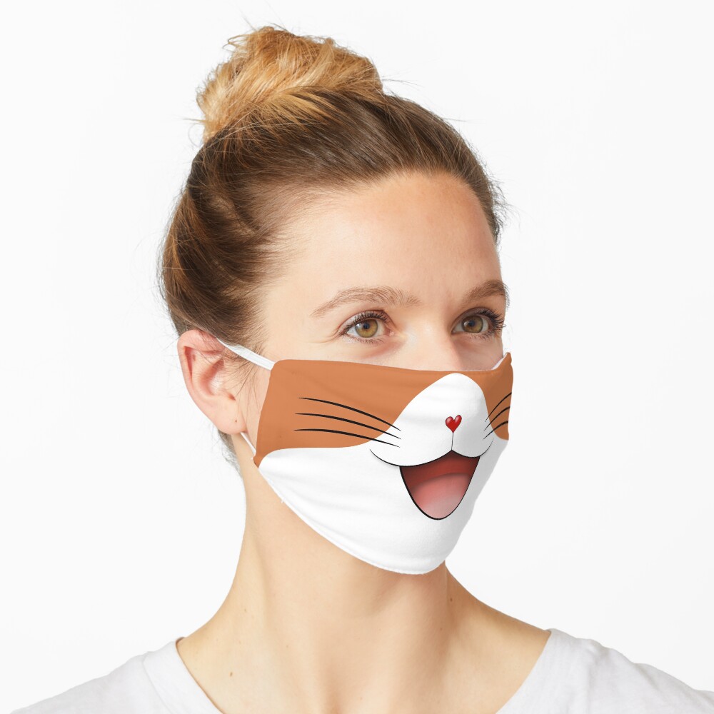 Cute happy smiling cat face mask ginger/white Mask