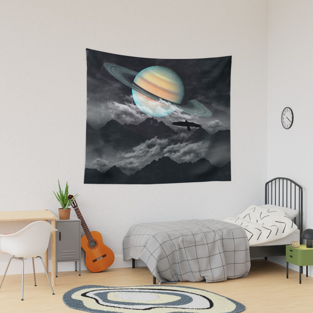 Saturn above mountains Tapestry