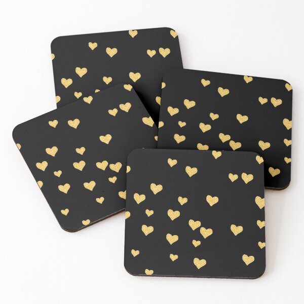 Item preview, Shiny LOVE Gold Glitter Hearts pattern on a black background designed and sold by offtza.