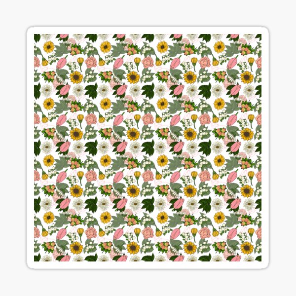 Funky retro floral white Sticker