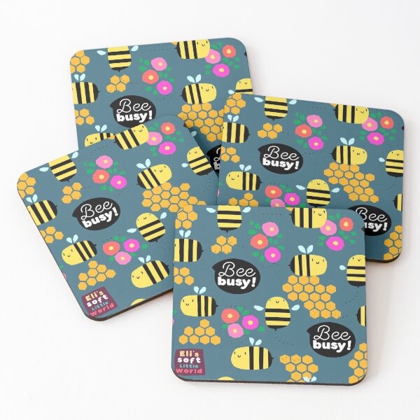Item preview, Bee busy! Cute honey bees pattern (Blue background variant). designed and sold by EliSoft.
