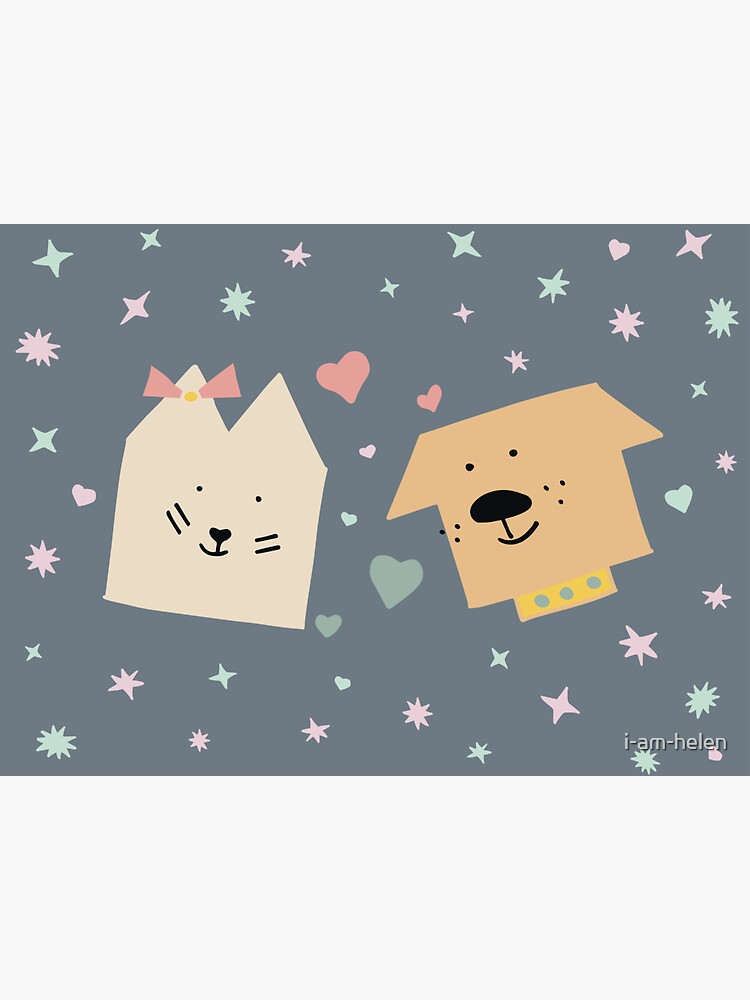"Love between cat and dog, cartoon. For dark background" Sticker for