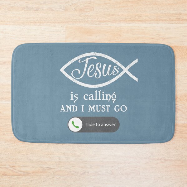 Item preview, Jesus is calling and I must go funny Christian Gifts with joke quotes fish symbol  designed and sold by alenaz.