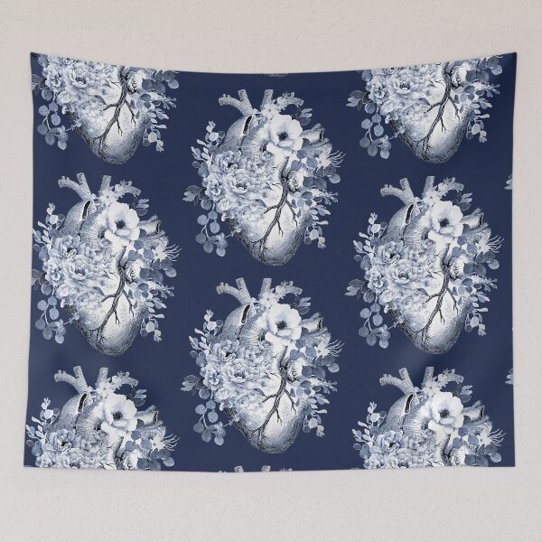 Item preview, Bloom Floral Heart Human Anatomy blue navy style flowers designed and sold by Collagedream.